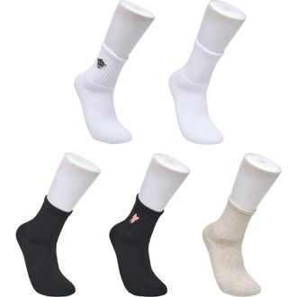 Ed Hardy Flower Embroidery Half Cushion Mid Crew Sock 5-Pack in White Multi at Nordstrom