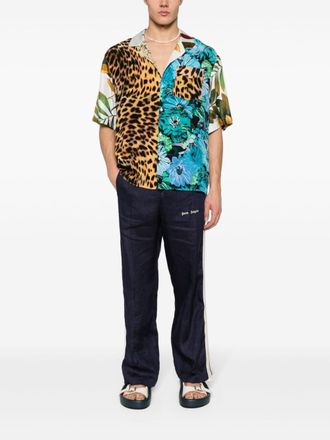 Palm Angels Mens Logo Track Pants - Navy Linen - Size Medium