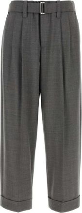 Brunello Cucinelli Wijde broek - Dames - Wijde Broeken - Grijs - M - Leer - Broeken