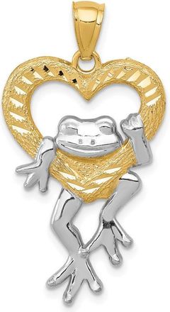 Diamond2Deal 14k Yellow Gold Rhodium Diamond-Cut Frog in Heart Pendant