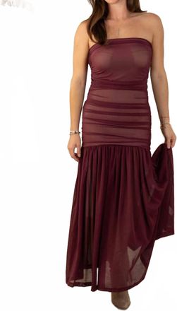 Olivaceous Clara Midi Mesh Dress In Burgundy