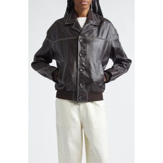 Wales Bonner Time Rib Trim Leather Jacket in Dark Brown at Nordstrom, Size Small