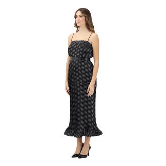 Simona Corsellini Zwarte polka dot midi jurk - Dames - Casual kleedjes - Zwart - L - Polyester - Kleedjes