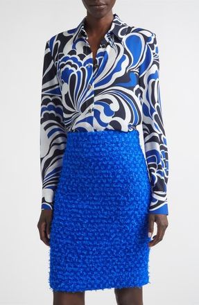 St. John Midcentury Scroll Button-Up Shirt in Midnight/white/cobalt Multi at Nordstrom, Size 14