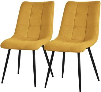 ML Design Ml-design - Juego De 2 Sillas De Comedor Amarillo Mostaza Asiento Acolchado Para Cocina O Sal&oacute;n Con Funda De Tela Y Patas De Acero Negro Sill&oacute;n Tapiza
