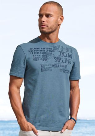 John Devin T-Shirt JOHN DEVIN mit Print, Herren, Gr. M (48/50), blau, Slub, Obermaterial: 100% Baumwolle, bedruckt, regular fit, Rundhals, abgesteppte Kante, Shi