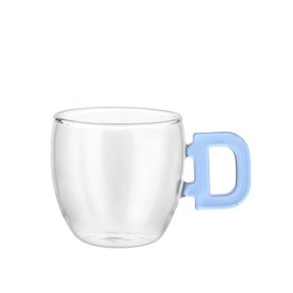 KASANOVA Tazzina caff&egrave; lettera D azzurra in vetro borosilicato, 150 ml