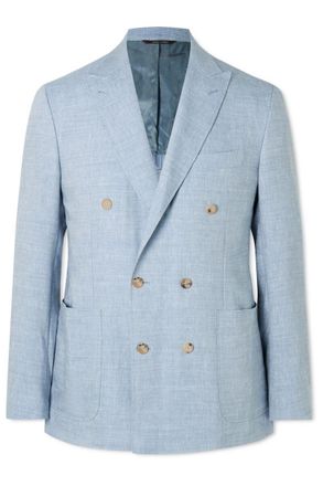 Canali Kei Unstructured Double-Breasted Linen and Wool-Blend Blazer