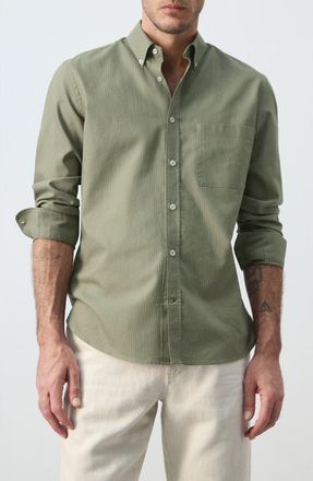 Mango Regular Fit Stripe Button-Down Shirt in Green at Nordstrom, Size Xx-Large