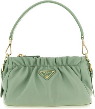 Prada Gekreukelde Nappa Leren Schoudertas - Dames - Tassen - Groen - Maat: ONE Size Leer