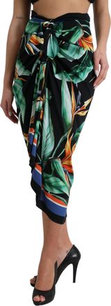 Dolce & Gabbana Black Strelitzia High Waist Wrap Midi Womens Skirt
