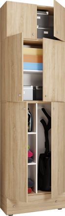 ebuy24 Vcm Gabinete De Escoba De Madera 6 Compartimentos Dimensiones: Al. 240 X An. 70 X T. 39 Cm Gabinete Para El Hogar Armario Multiusos Adjunto Con 2 Puer