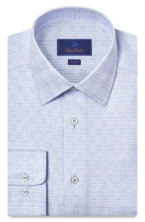 David Donahue Trim Fit Check Cotton Dobby Dress Shirt in Sky at Nordstrom, Size 15.5 - 34