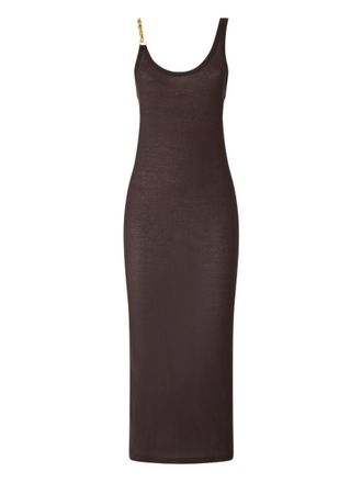 Pinko Brown Round Neck Slim Fit Midi Dress