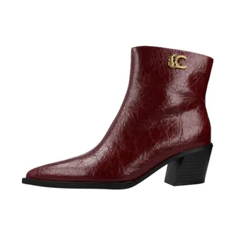 Lola Casademunt Schoenen, Dames, Rood, 39 EU, Leer, Enkellaars met luipaardprint in leerlook