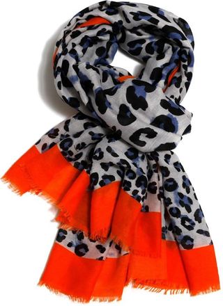 GlamLondon Womens Leopard Print Scarf Multi Coloured Border (BM64-Org)