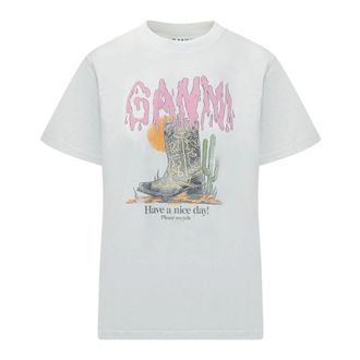 Ganni T-Shirts, female, White, Size: XS Boots Print T-shirt