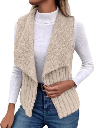 Generic Womens Fuzzy Fleece Cardigan Vest Waterfall Collar Sleeveless Teddy Jacket Jumpers for Women uk