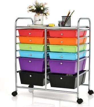 Costway Costway Carro De Servicio Con Ruedas Y 12 Cajones Apilables Carrito Auxiliar Marco De Metal Para Peluquer&iacute;a Restaurante Cocina Ba&ntilde;o(multicolor 1)