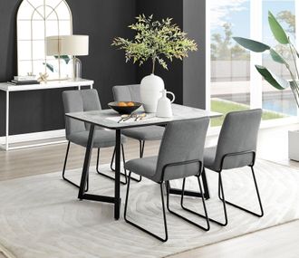Furniturebox Carson White Marble Effect Dining Table & 4 Halleyy Chairs in Dark Grey