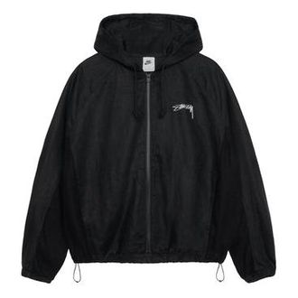 Nike x Stussy Linen Jacket Hoodie Black White FZ5751-010