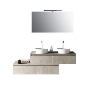 Aquadesign Mueble de ba&ntilde;o de 8 piezas doble lavabo en melamina color beige piedra
