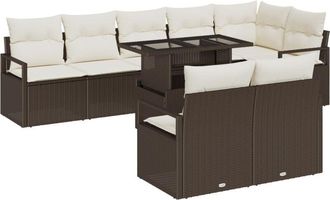 vidaXL Vidaxl - Garden Sofa Set with Storage 9 pcs Brown Poly rattan