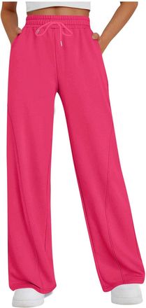 Generic Winter Trousers for Women Women Fashion Straight Leg Tracksuit Bottoms Casual Warm Elastic Waist Drawstring Lounge Sports Trousers with Pockets Plus S