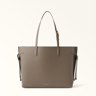 Furla Ava Borsa Shopping L Muddy Gray+rosewood Int. Grigio Pelle Di Vitello Pebble Double Donna