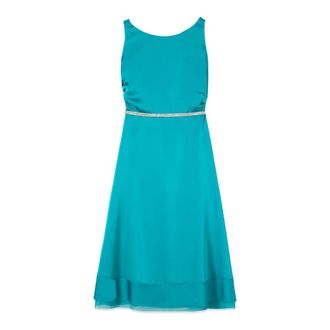 Oltre Midi satijnen jurk met ceintuur - Dames - Feestkleedjes - Blauw - XL - Satijn - Kleedjes