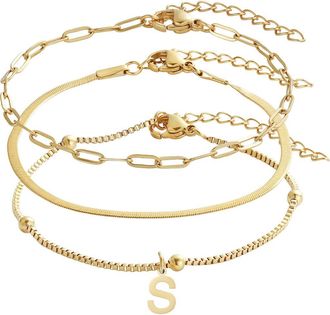 Adornia Set of 3 Tarnish Resistant 18K Gold Plated Chain Bracelets in Gold-S at Nordstrom Rack