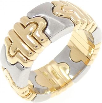 Bulgari Silver Yellow Gold Yellow Gold (18K) Stainless Steel Band Ring (Pre-Owned)