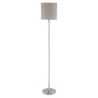 Loops Floor Lamp Light Satin Nickel Shade Taupe Fabric Pedal Switch Bulb E27 1x60W in Metallics