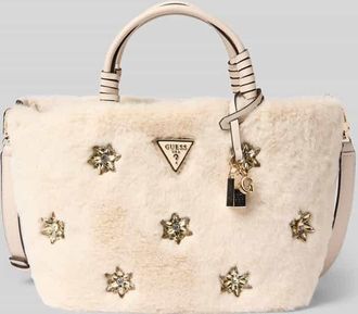 Guess Handtasche aus Kunstfell mit Ziersteinbesatz Modell SHAIDA in Beige, Größe 1