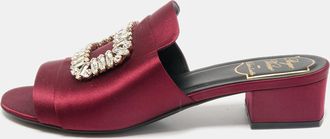 Roger Vivier Burgundy Satin Crystal Embellished Slide Sandals