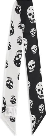Alexander McQueen Womens Skull Ribbon Scarf Black-Ivory Silk Black/ivory Scarfs