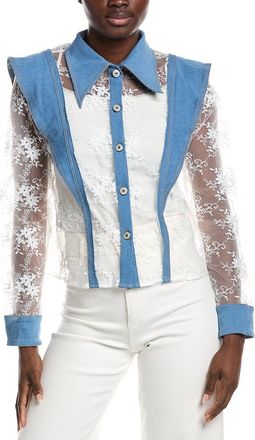 Gracia Lace & Denim Button-Up Shirt