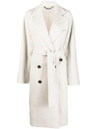 Stella McCartney wool double-breasted tied-waist coat - women - Cotton/Viscose/Wool - 40 - Grey
