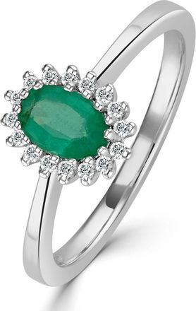 The Diamond Store Emerald 6 x 4mm And Diamond 9K White Gold Ring Item A4434