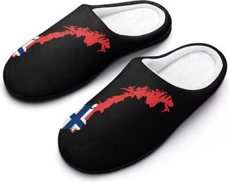 Generic Norway Map Flag Mens House Slippers Memory Foam Washable Cotton Slip on Home Shoes