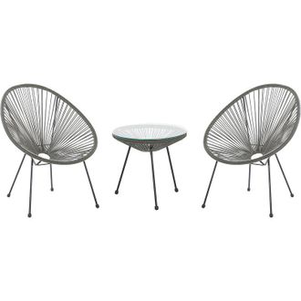 Beliani Conjunto De Balc&oacute;n 2 Plazas De Rat&aacute;n Sint&eacute;tico Gris Oscuro Resistente A La Intemperie Sala De Estar Jard&iacute;n Bistr&oacute; Moderno Acapulco Ii