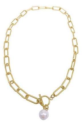 Adornia 8mm Imitation Pearl Charm Toggle Necklace in White/Gold at Nordstrom Rack