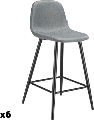 TecTake Set de 6 taburetes altos con respaldo y reposapiés, 45x48x92 cm, gris