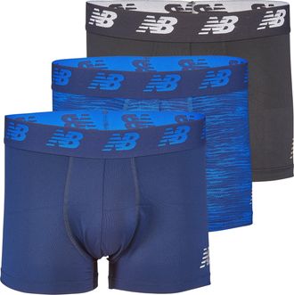 New Balance Mens 3 Performance No Fly Short Boxer Brief Trunks Underpants with Built in Pouch Support (3 Pack), Pigment/Pigment Woodgrain/Black, Medium