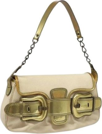 Fendi Pre-owned Shoulder Bags, female, Beige, Size: ONE SIZE Pre-owned Zucchino Canvas Mamma Baguette