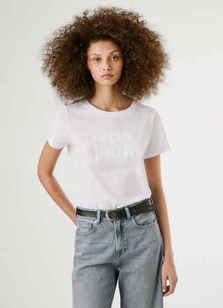 Pepe Jeans London T-Shirt PEPE JEANS ARIA, Damen, Gr. XL, weiss (800wei&szlig;), Single Jersey, Obermaterial: 100% Baumwolle, unifarben, regular fit, Rundhals, abgesteppte Ka