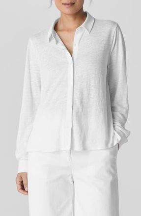Eileen Fisher Classic Slim Fit Organic Linen Button-Up Shirt in White at Nordstrom Rack, Size Large