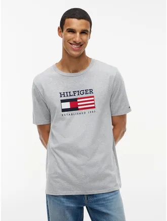 Tommy Hilfiger Mens Hilfiger Flag Logo T-Shirt - Bc16 Grey Heather - XS