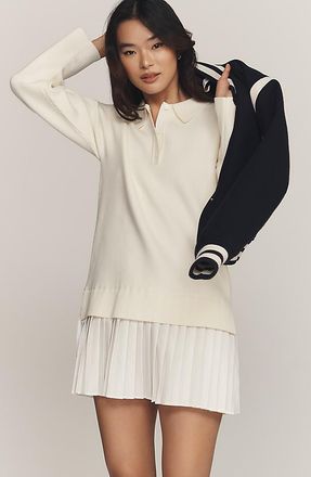 English Factory Collared Long-Sleeve Twofer Mini Dress