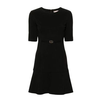 Twinset Zwarte Ronde Hals Jurk - Dames - Korte kleedjes - Zwart - 3XS - Polyester - Kleedjes